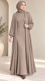 Long Shrug Knit Set-Taupe