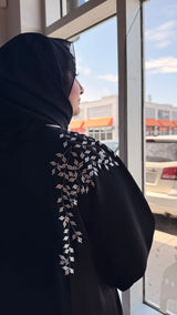 White Embroidery Black Abaya-UAE