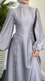 Zahra Satin Corset Dress (Silver)