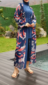 Burkini w Front Open Kimono (Midnight Blue)