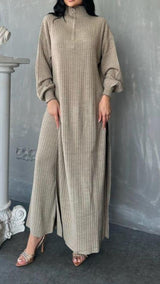 Trendy Knit Top/Pants Set (Heather Beige)