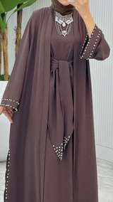 Pearl Tie Abaya Set (Mocha)