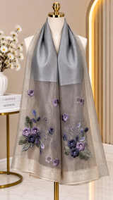 Pearl-Centered Aster Embroidery Party Scarf