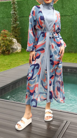 Burkini w Front Open Kimono (Heather Blue)