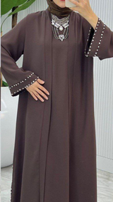 Pearl Tie Abaya Set (Mocha)