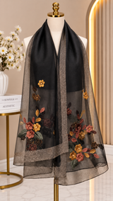 Pearl-Centered Aster Embroidery Party Scarf