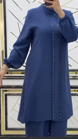 Chic Tunic Set w Crystals(Dusky Blue)