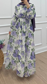 Lavender Garden-Floral Chiffon Dress
