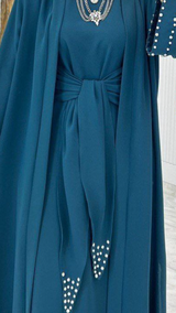 Pearl Tie Abaya Set (Dark Teal)