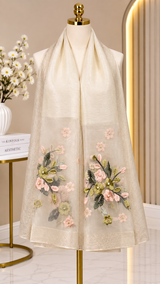 Pearl-Centered Aster Embroidery Party Scarf