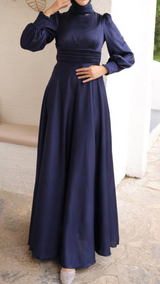 Shimmer Satin Silk Gown (Midnight Blue)
