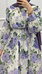 Lavender Garden-Floral Chiffon Dress