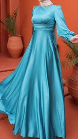 Shimmer Satin Silk Gown (Turquoise)