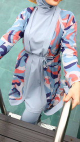 Burkini w Front Open Kimono (Heather Blue)