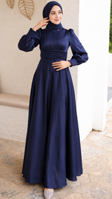 Shimmer Satin Silk Gown (Midnight Blue)
