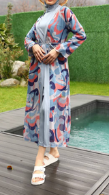 Burkini w Front Open Kimono (Heather Blue)