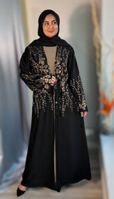 Black/Taupe Blossom Abaya Set-UAE