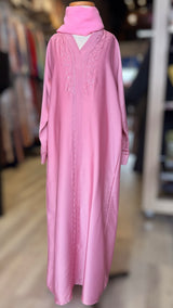 Kids Pink Embroidery Abaya-UAE