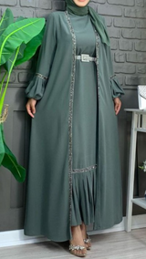 Dusky Sage Fancy Abaya Set