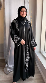 White Embroidery Black Abaya-UAE