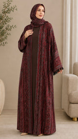 Imperial Red Pashmina Abaya-UAE