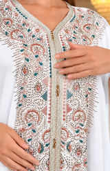 Elegant Farasha Kaftan (White/Gold)