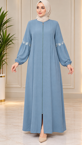 Pleated Zipper Abaya -Teal