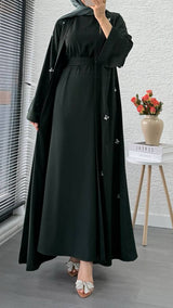 Elegant Crystal Abaya Set (Forest Green)