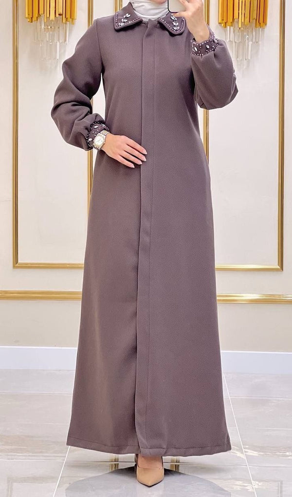 Fancy Zipper Abaya Coat /Mink