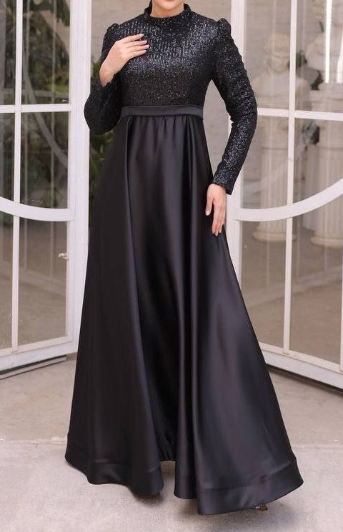 Satin Sequin Party Dress (Black)