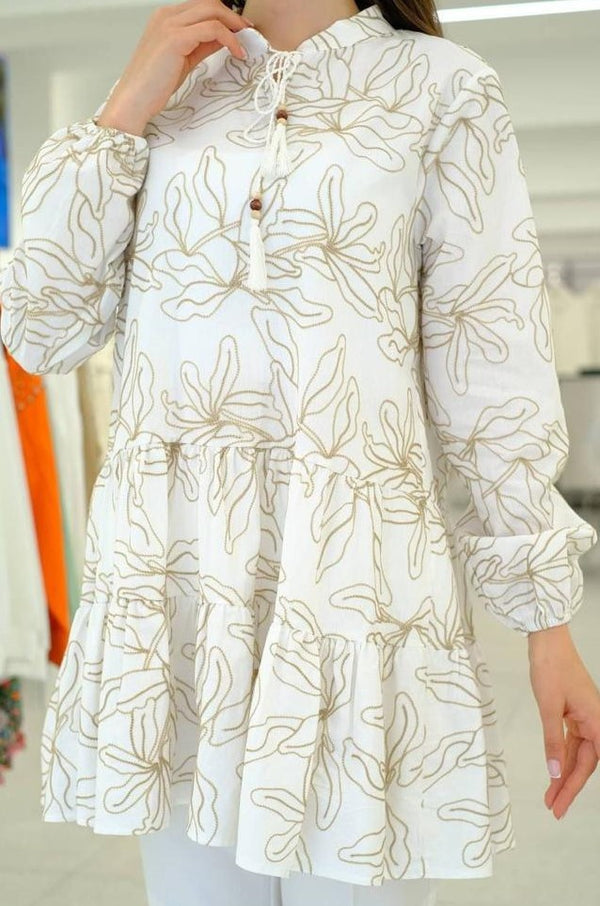 Ivory Embroidered Cotton Top