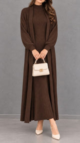 Long Shrug Knit Set-Mocha