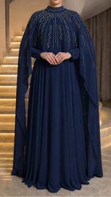 Cosmic-Light/Midnight Blue Cape Dress