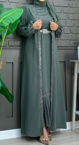 Dusky Sage Fancy Abaya Set