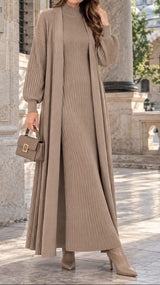 Long Shrug Knit Set-Taupe