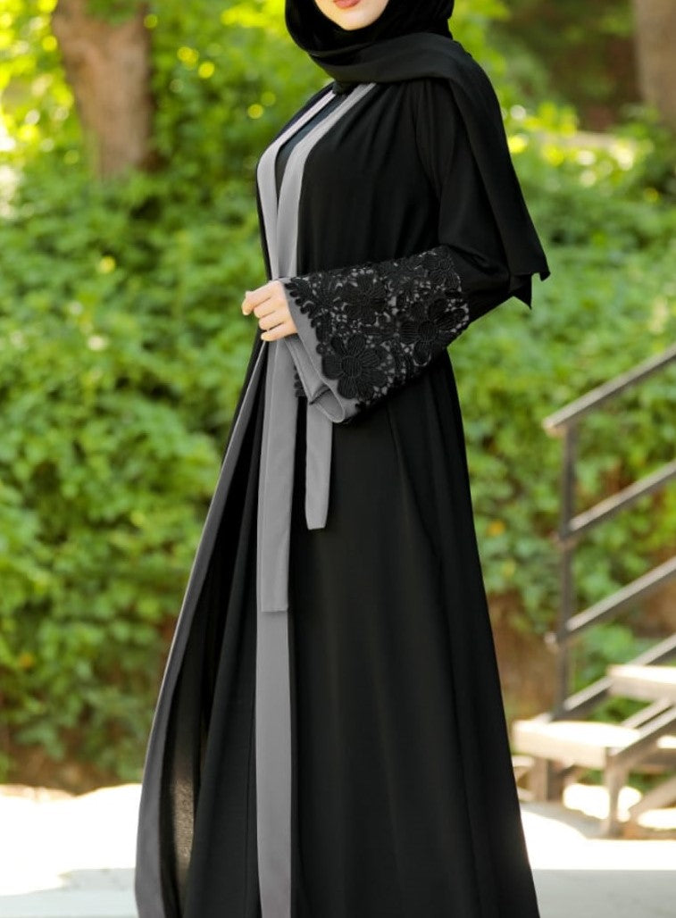 Black abaya best sale with pearls