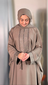 Taupe Crystal Butterfly Kaftan-UAE