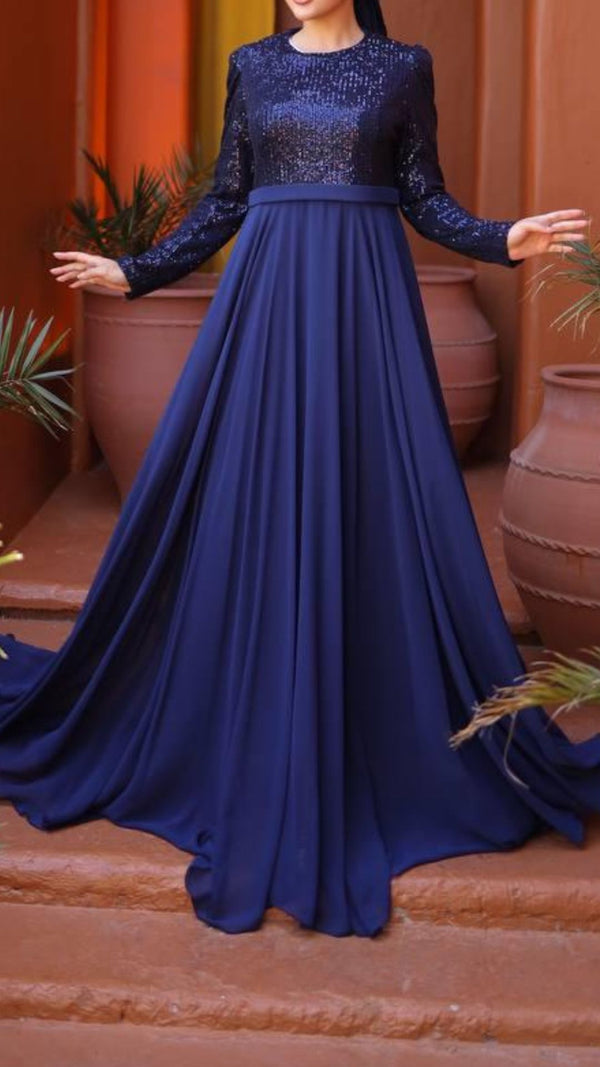 Sequin Chiffon Party Dress (Midnight Blue)