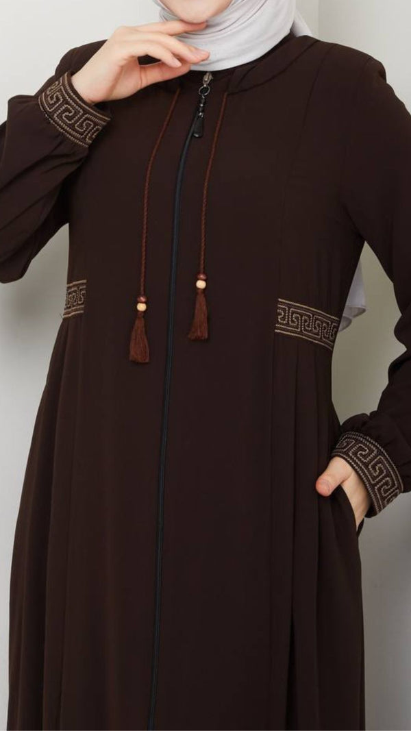 Classic Embroidery Abaya (Cocoa Brown)