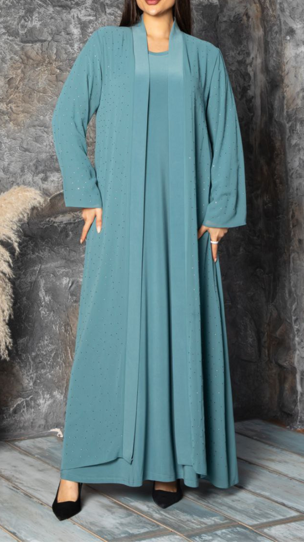 Elegant Crystal Abaya (Teal)