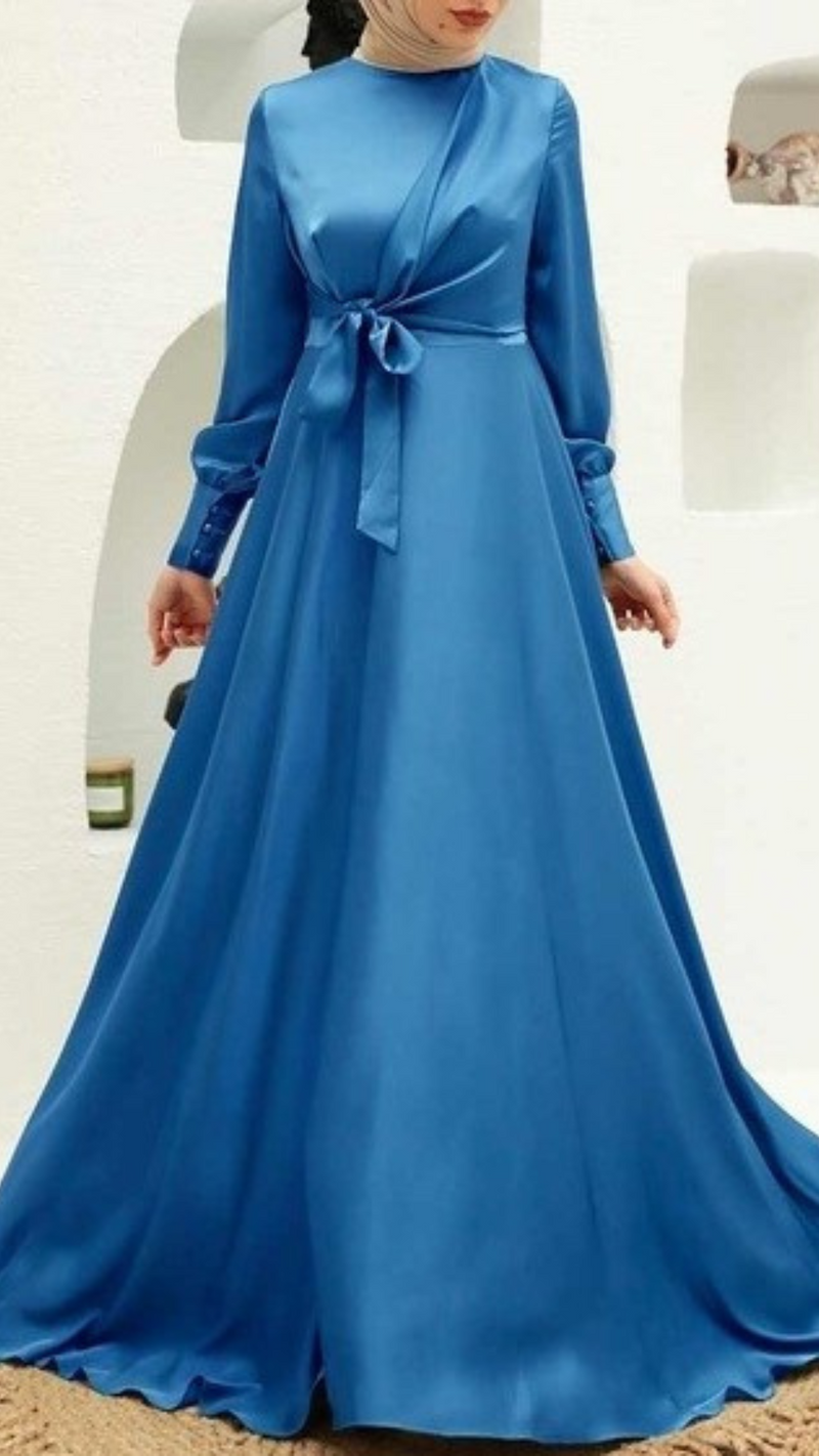 Satin Side-Tie Gown (Azure Blue)