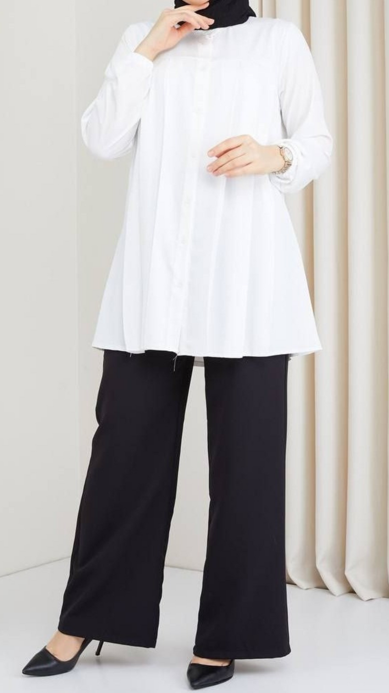 Casual Pleated Top (White)