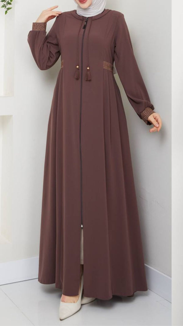 Classic Embroidery Abaya (Dark Taupe)