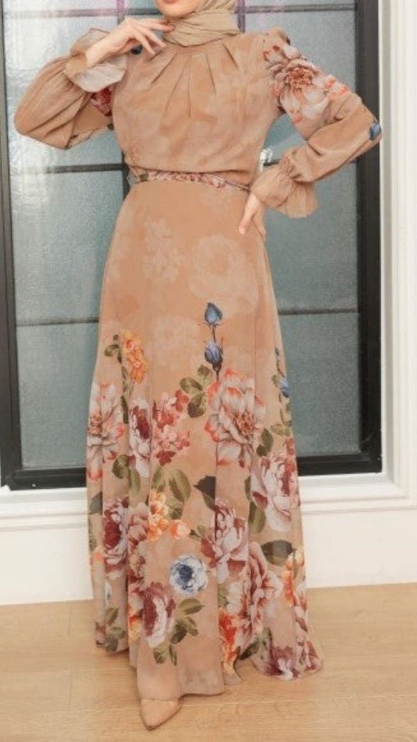 Floral Skirt Chiffon Maxi (Nude)