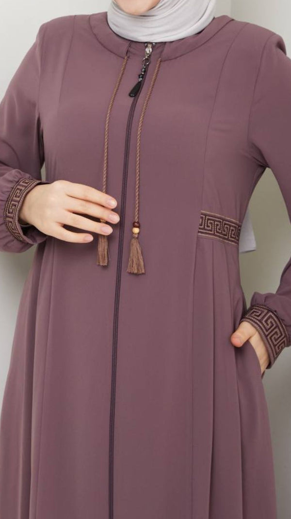 Classic Embroidery Abaya (Dusky Mauve)