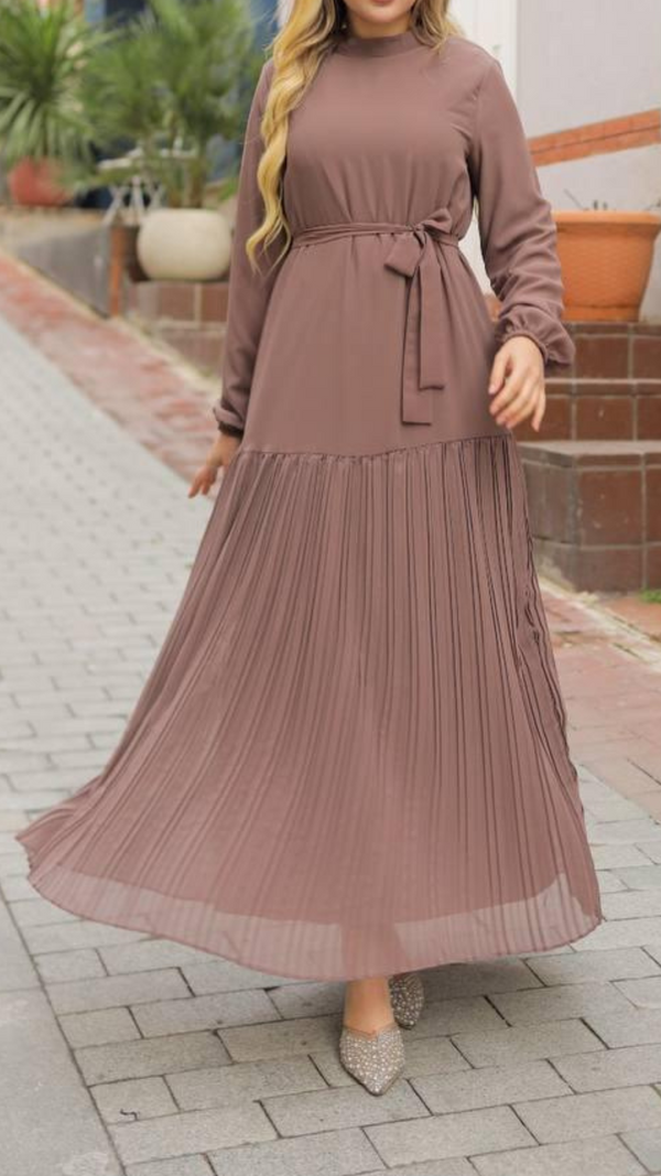 Pleated Chiffon Maxi (Taupe Brown)
