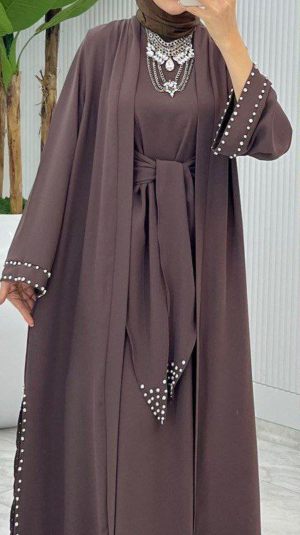 Pearl Tie Abaya Set (Mocha)