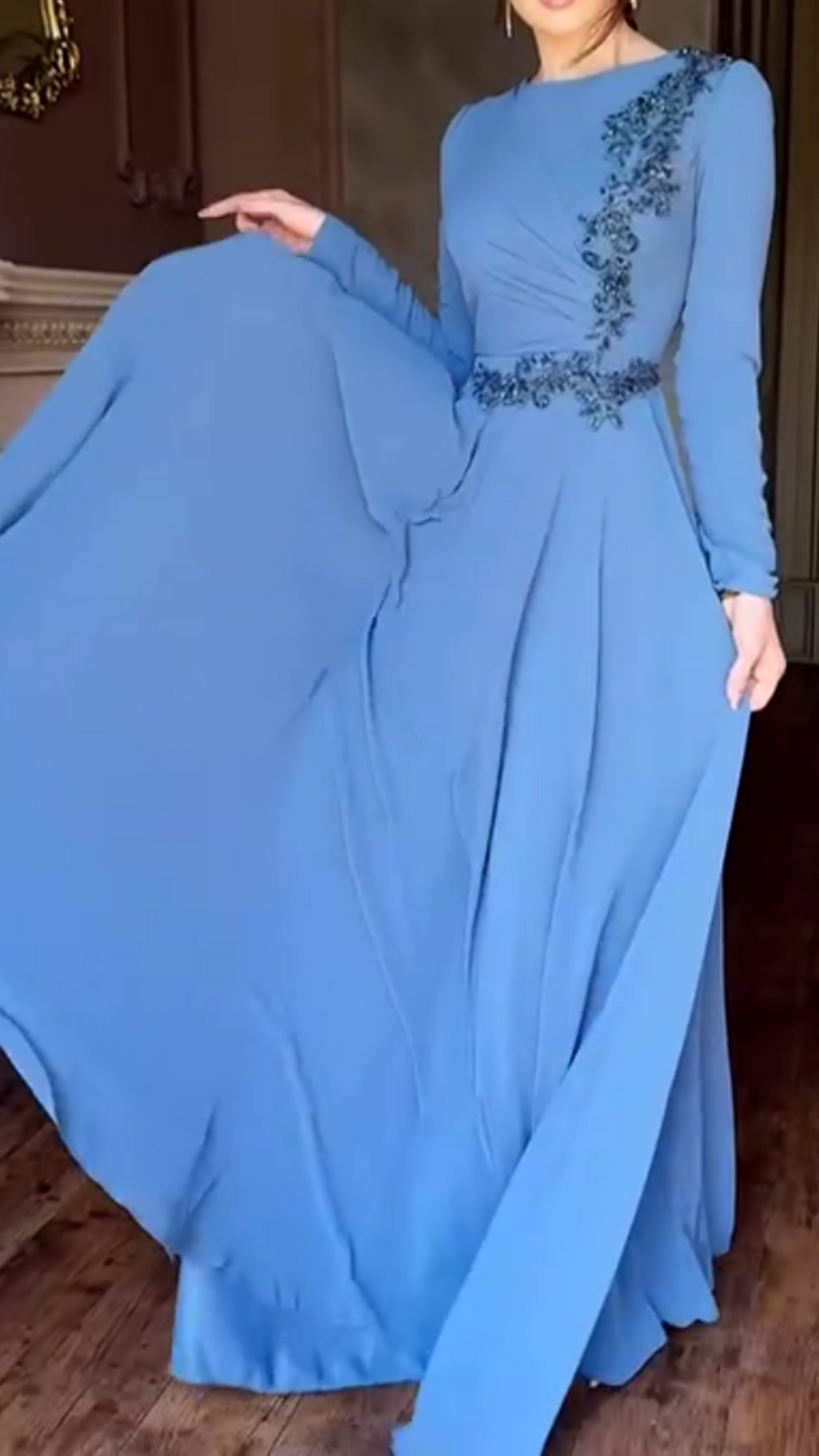 Celeste Chiffon Party Dress (Cerulean Blue)