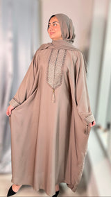 Taupe Crystal Butterfly Kaftan-UAE