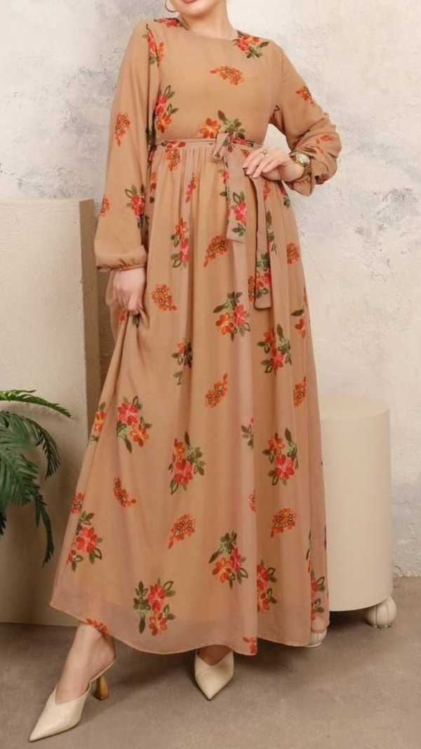 Printed Chiffon Maxi (Tan)